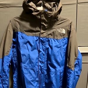 The North Face Blue and Gray Raincoat with Hooded Design